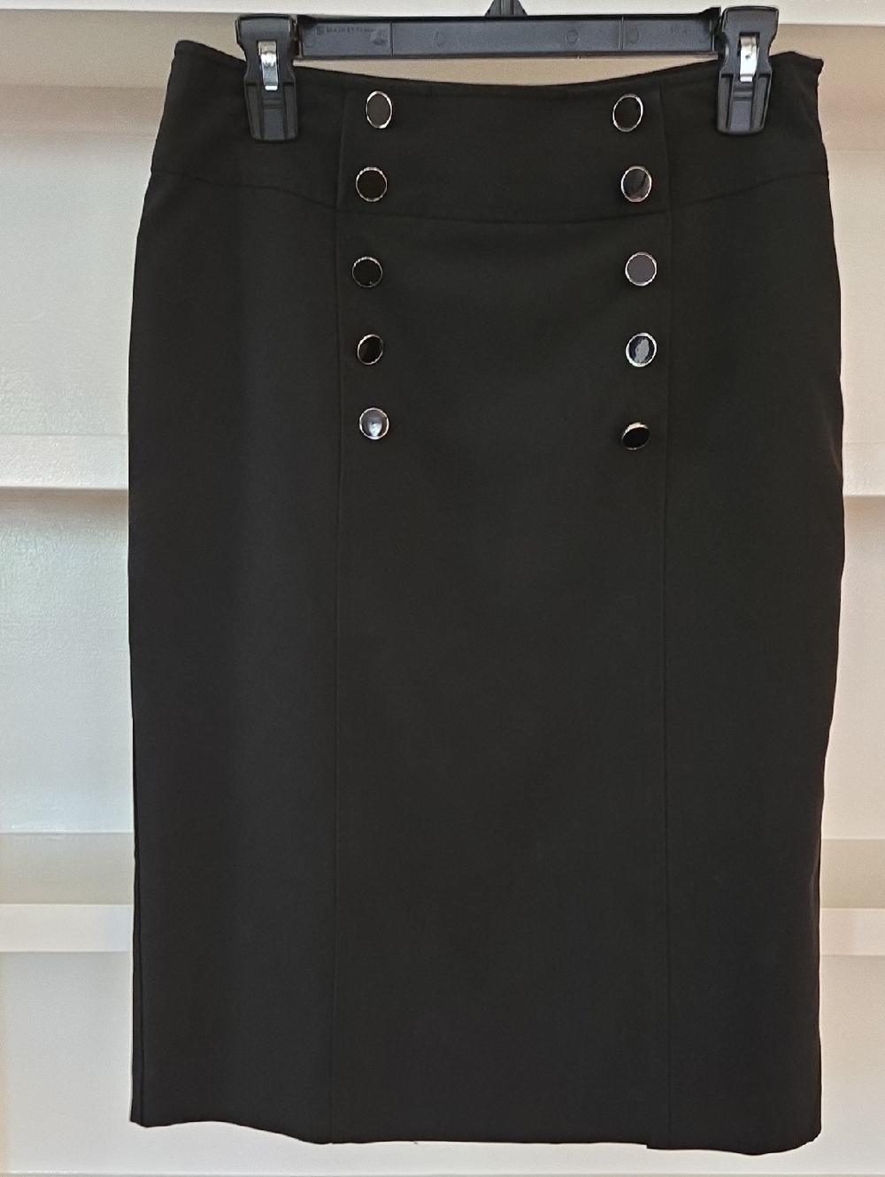 Dressbarn Black Pencil Skirt with Double-Row Accent Buttons